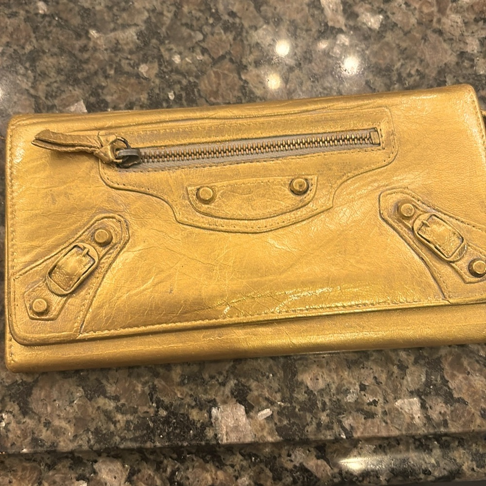 Authentic Balenciaga gold wallet with grey/silver inside metallic long wallet